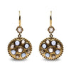 Yellow Gold Diamond and Blue Sapphire Cluster-Medallion Dangle Earrings