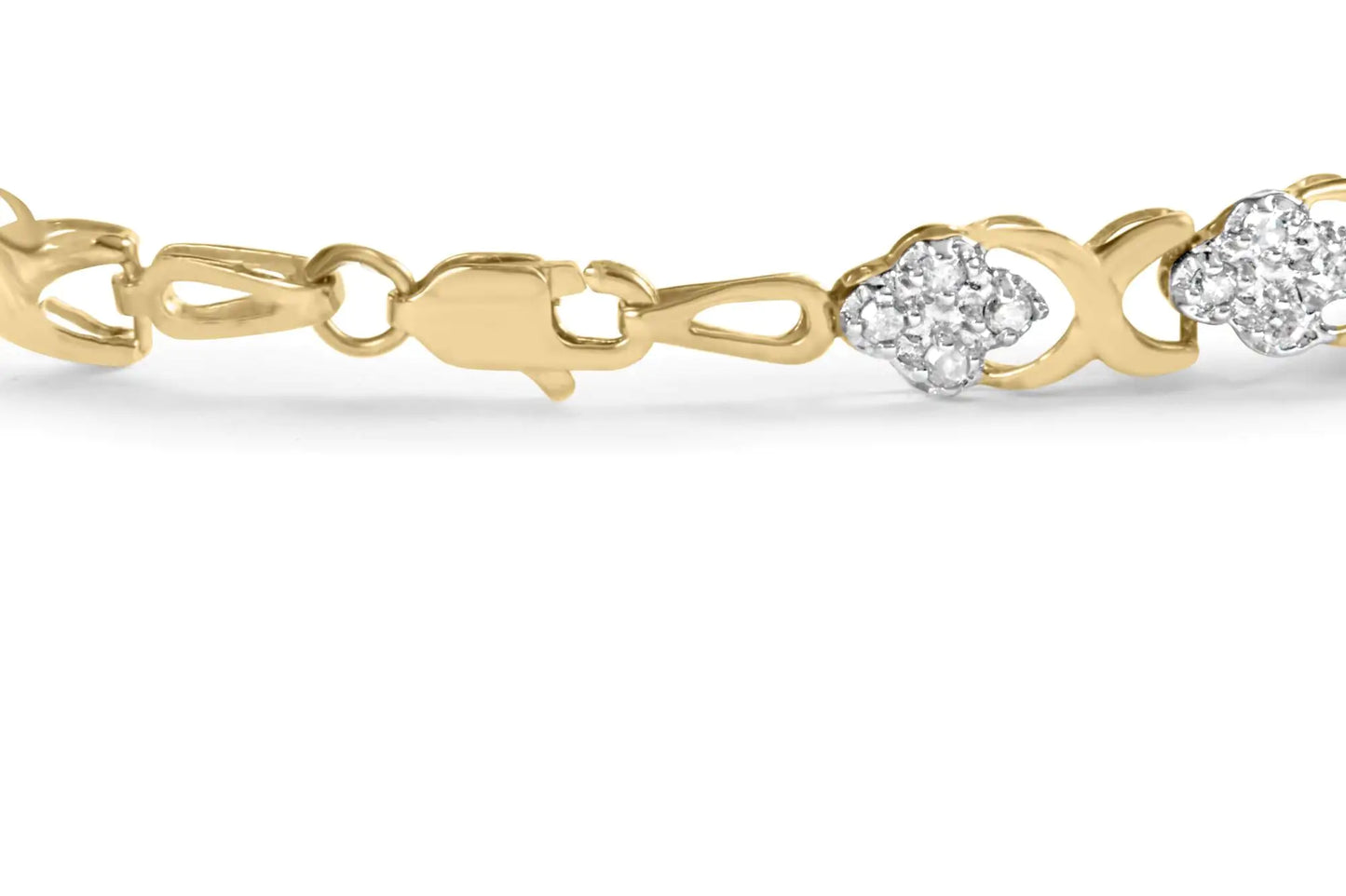 Yellow Gold Diamond Five-Stone Floral Cluster and X-Link Bracelet