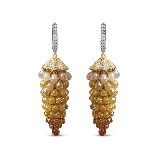 White-and-Yellow Gold Mixed-Fancy-Color Rose-Cut Diamond Honeycomb-Drop-and-Dangle Earrings