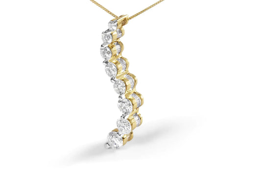 Yellow Gold Baguette-Cut and Brilliant Round-Cut Diamond Journey Pendant Necklace