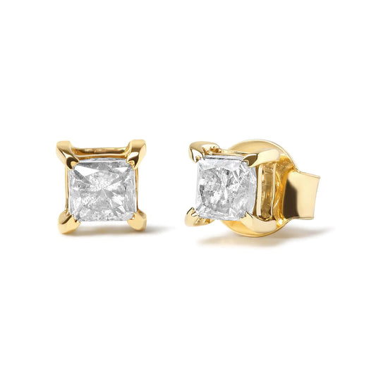 Yellow Gold Princess-Cut Diamond Four-Prong Solitaire Stud Earrings