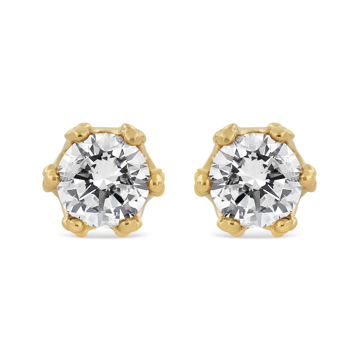 Yellow Gold Round-Cut Diamond Crown Stud Earrings