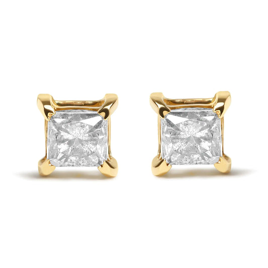 Yellow Gold Princess-Cut Diamond Four-Prong Solitaire Stud Earrings