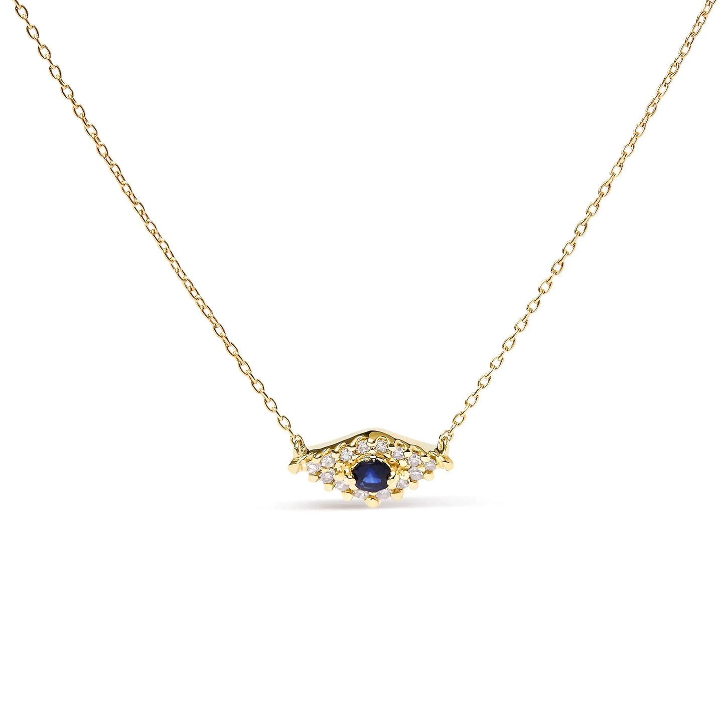 Yellow Gold Blue Sapphire and Diamond-Accented Evil-Eye Pendant Necklace