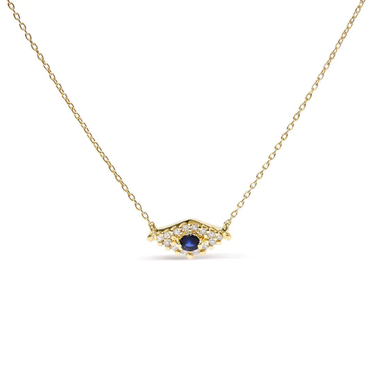 Yellow Gold Blue Sapphire and Diamond-Accented Evil-Eye Pendant Necklace