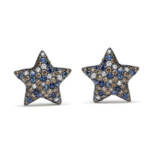 Black-Rhodium-Plated White Gold Diamond and Blue Sapphire Star Stud Earrings