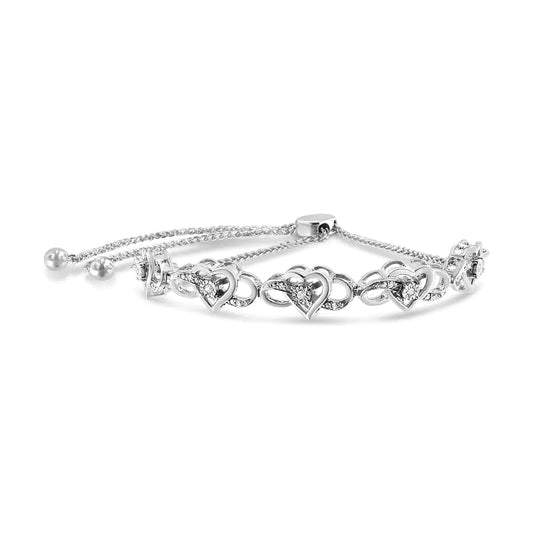 Silver Diamond Accent Interlocking Infinity-and-Heart Bolo Tennis Bracelet