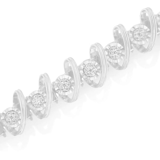 Silver Diamond Illusion-Plate-Link Bracelet