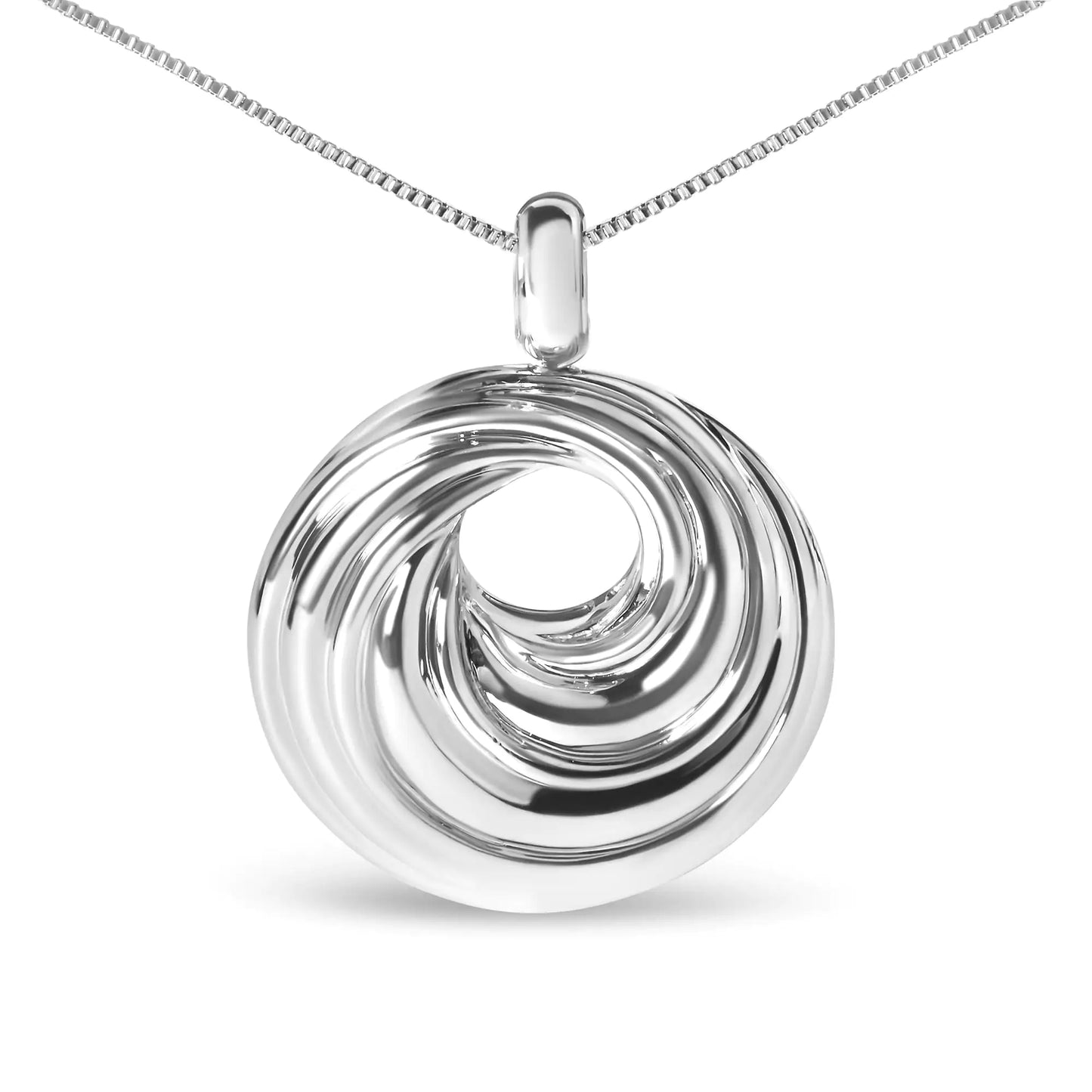 Silver Endless-Wave Swirl Statement-Medallion Pendant Necklace