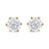 Yellow Gold Round Brilliant-Cut Diamond Six-Prong-Set Solitaire Stud Earrings