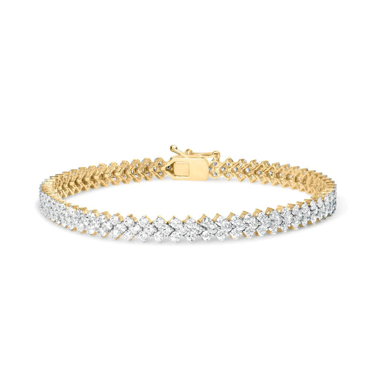 Yellow Gold Diamond Trio Cluster Link Bracelet