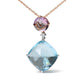 White-and-Rose Gold Round Diamond Accent and Round Rose-de-France Pink Amethyst and Cushion-Cut Sky-Blue Topaz Dangle-Drop Pendant Necklace