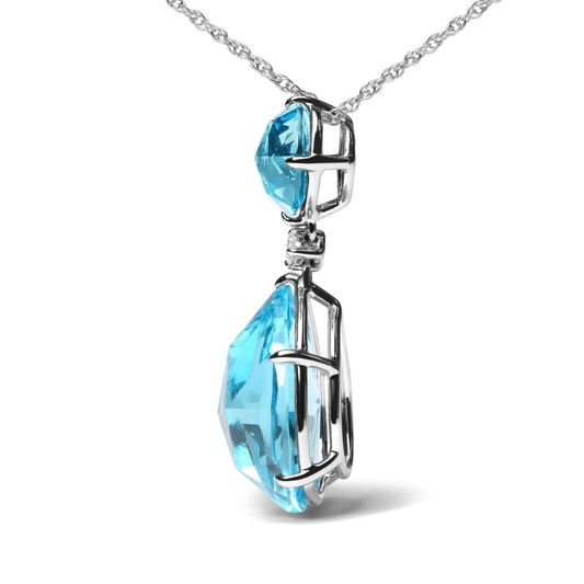 White Gold Diamond Accent and Round London-Blue Topaz and Pear-Cut Sky-Blue Topaz Dangle-Drop Pendant Necklace