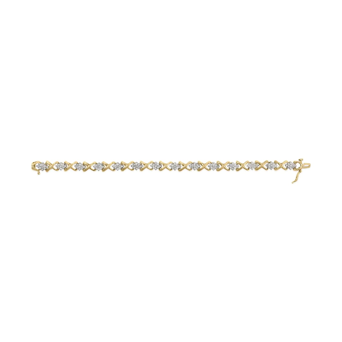 Yellow Gold Diamond Cluster and Alternating X-Link Bracelet