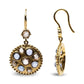 Yellow Gold Diamond and Blue Sapphire Cluster-Medallion Dangle Earrings