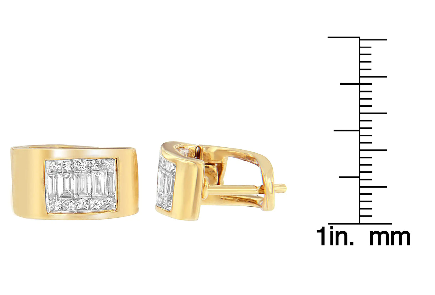 Yellow Gold Princess-Cut and Baguette-Cut Diamond Huggy Earrings