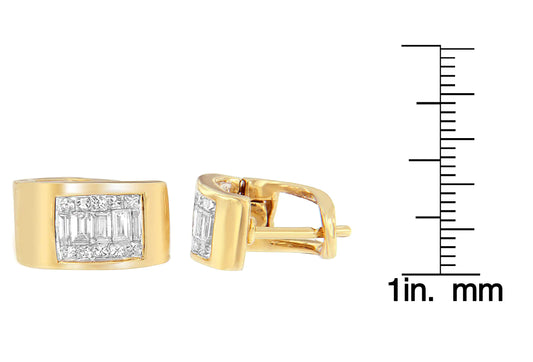 Yellow Gold Princess-Cut and Baguette-Cut Diamond Huggy Earrings