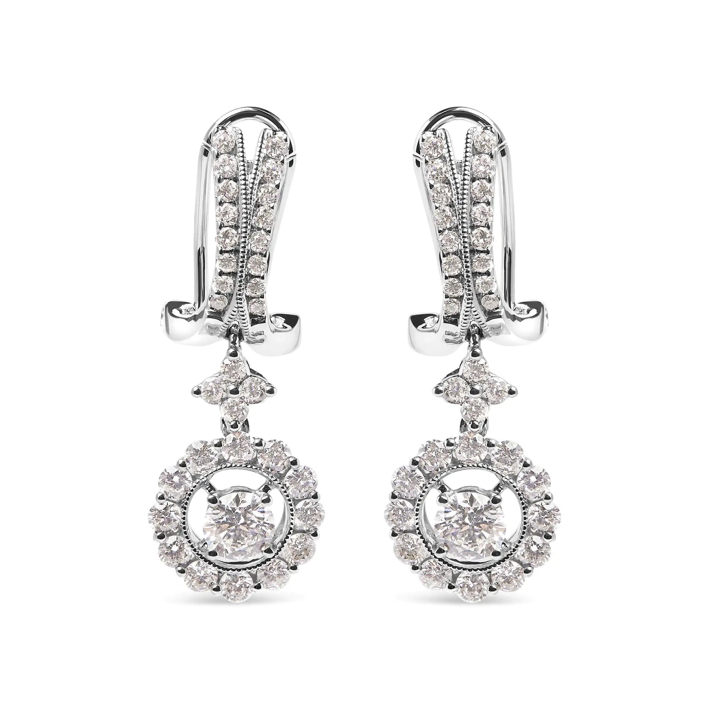 White Gold Diamond Drop-and-Dangle Halo Earrings