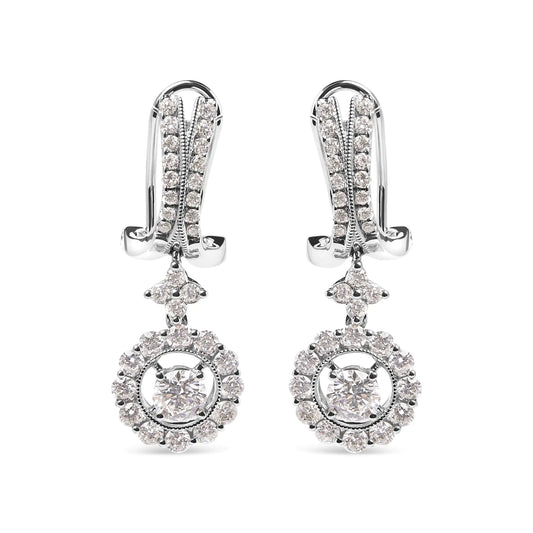 White Gold Diamond Drop-and-Dangle Halo Earrings