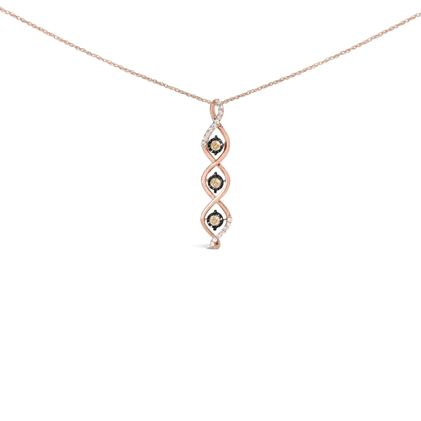 Rose-and-Yellow Gold Vermeil Silver Round Diamond Twisted Pendant Necklace