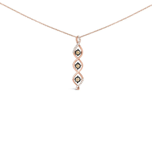 Rose-and-Yellow Gold Vermeil Silver Round Diamond Twisted Pendant Necklace