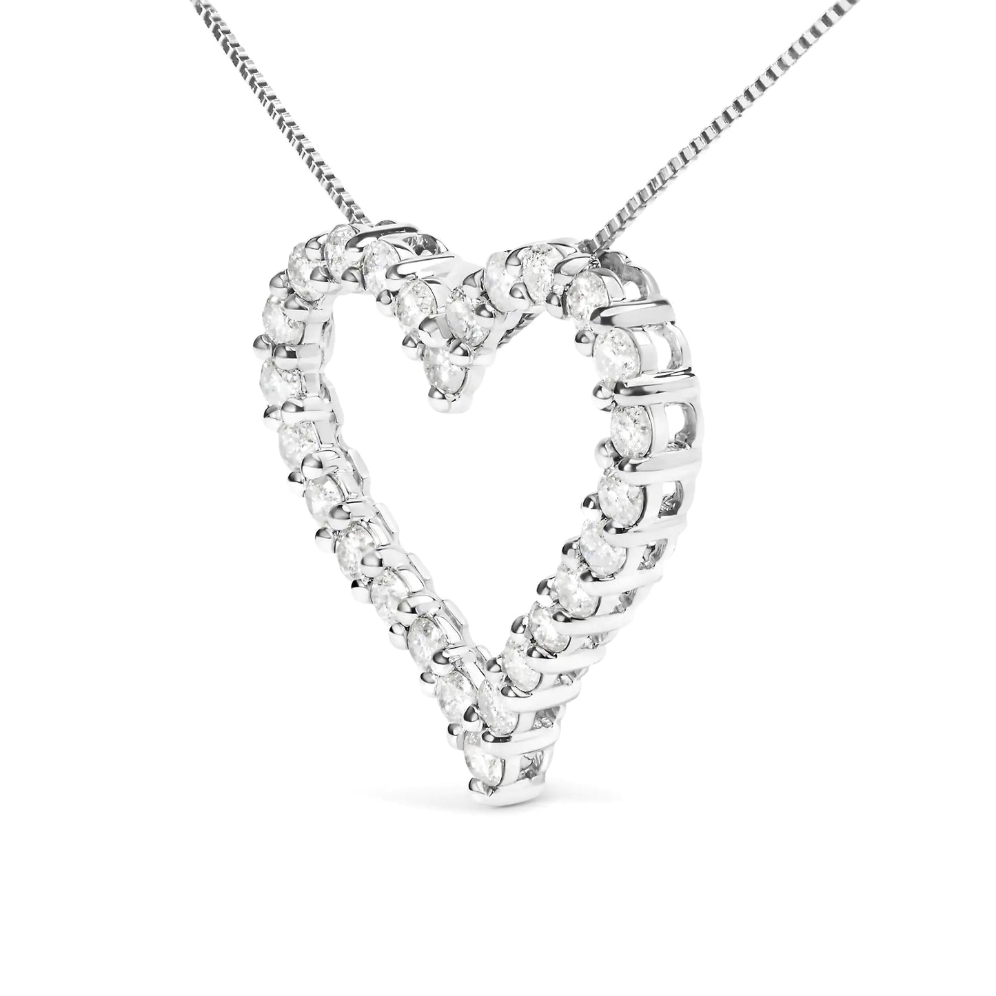 Silver Diamond Open Heart Pendant Necklace