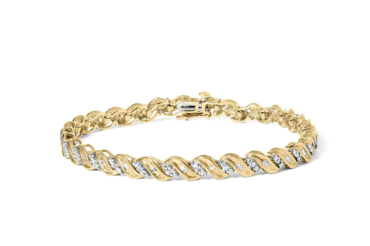 Yellow Gold Round-and-Baguette-Cut S-Link Bracelet