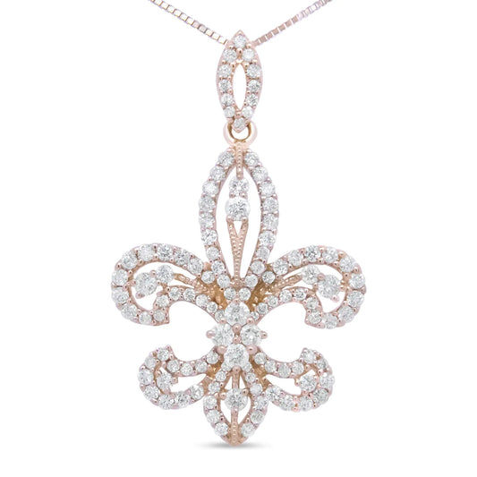 Yellow Gold Round-Cut Diamond Fleur-de-Lis Pendant Necklace