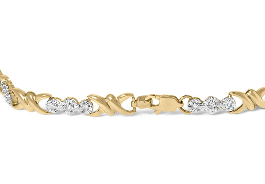 Yellow Gold Diamond Three-Stone-and-X-Link Bracelet