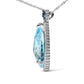 White Gold Diamond and Sky-Blue Topaz and Blue Sapphire Gemstone Floral Teardrop Halo Pendant Necklace