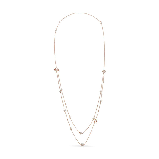 Rose Gold Diamond and Freshwater Pearl Double-Strand Station Necklace