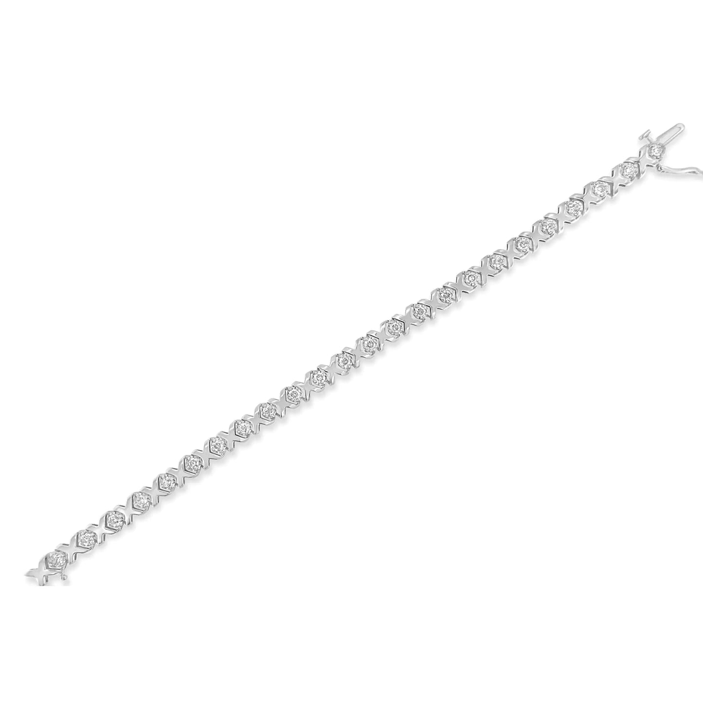 White Gold Round-Cut Diamond "XOXO"-Link Bracelet