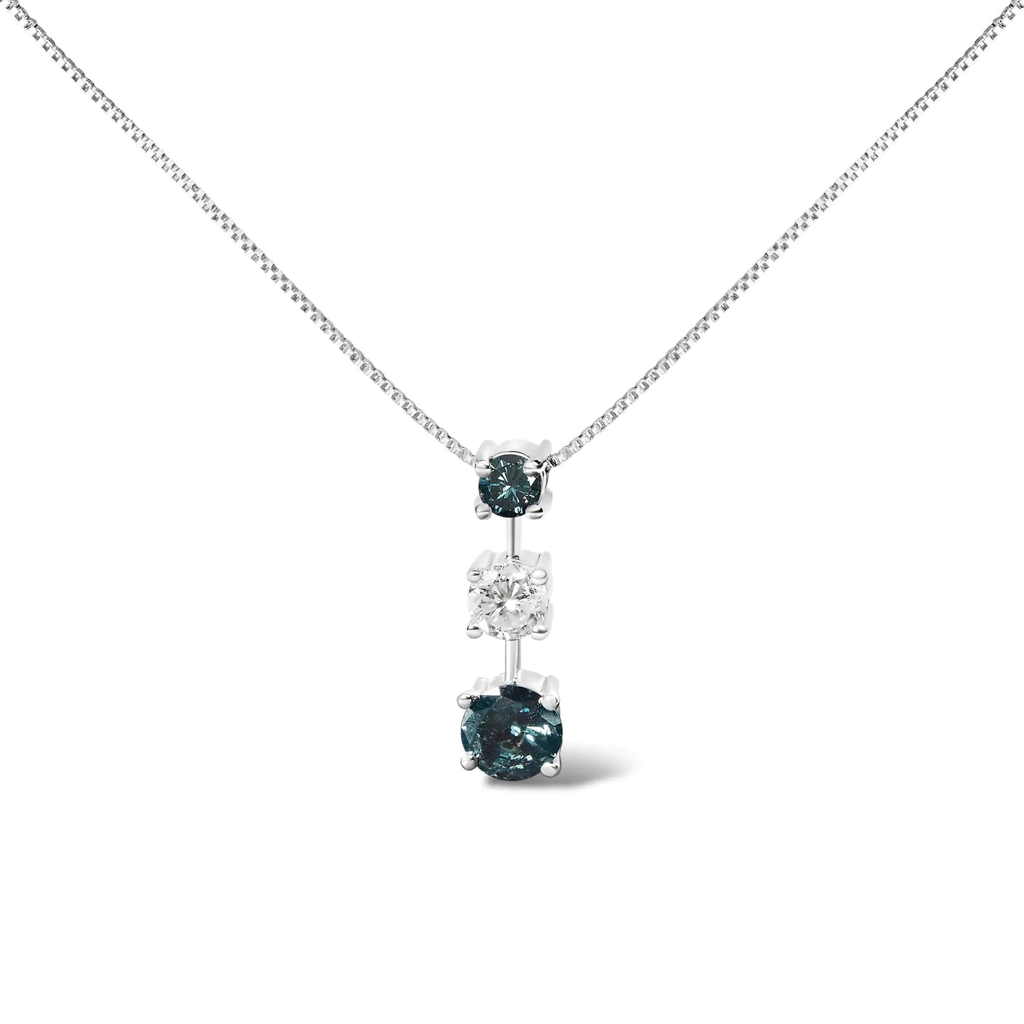 White Gold Blue-and-White Diamond Three-Stone Pendant Necklace