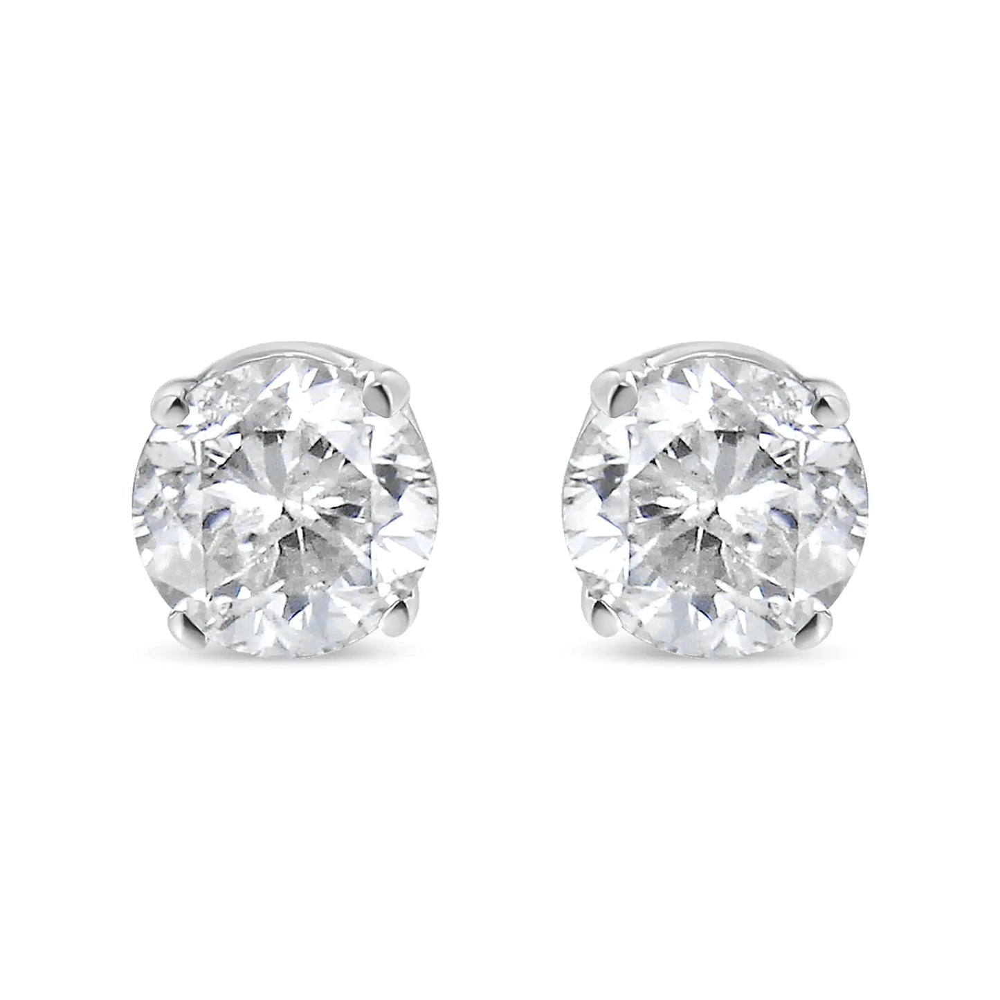 White Gold Four-Prong Set Brilliant Round-Cut Solitaire Diamond Push Back Stud Earrings