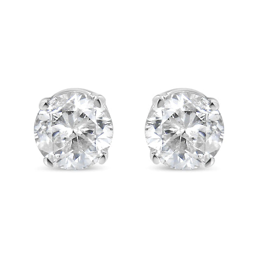 White Gold Four-Prong Set Brilliant Round-Cut Solitaire Diamond Push Back Stud Earrings