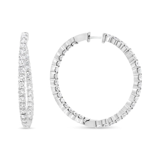 White Gold Round Diamond Curved Inside-Outside Hoop Earrings