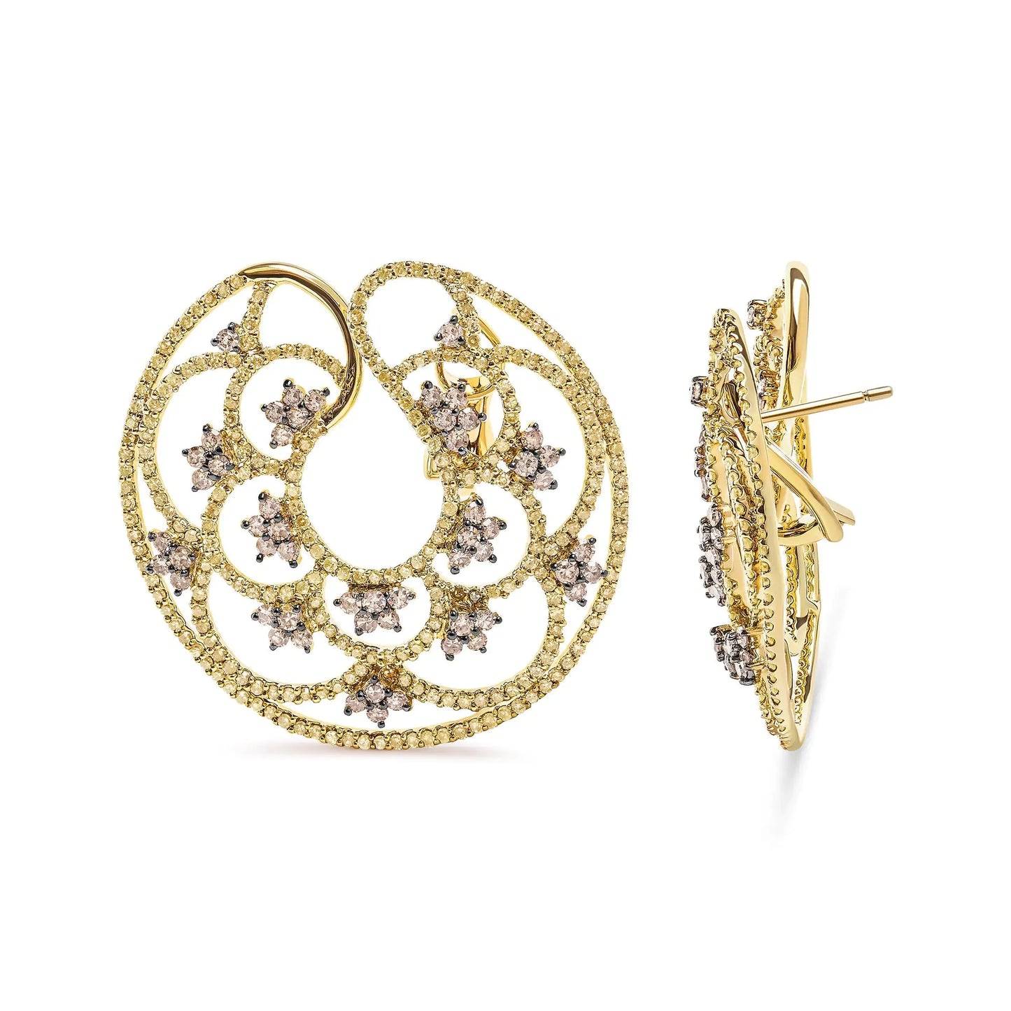 Yellow Gold Diamond Sun-and-Stars Open-Hoop Earrings