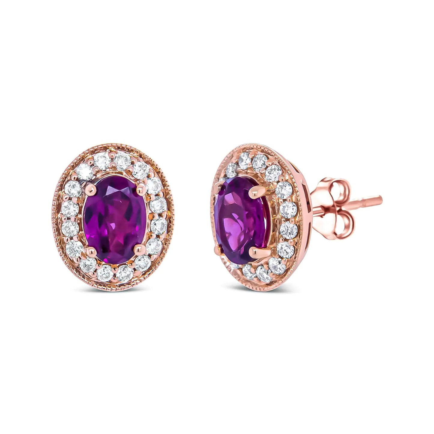 Rose Gold Garnet and Diamond Halo Stud Earrings