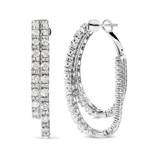 White Gold Diamond Asymmetrical Inside-Out Double-Hoop Earrings