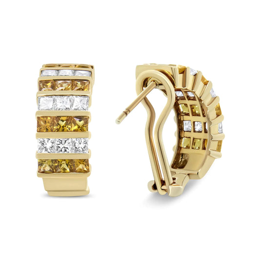 Yellow Gold Diamond and Sapphire Huggie Hoop Earrings