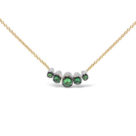 Rose Gold Diamonds and Graduated Green Tsavorite Curved-Bar Pendant Necklace