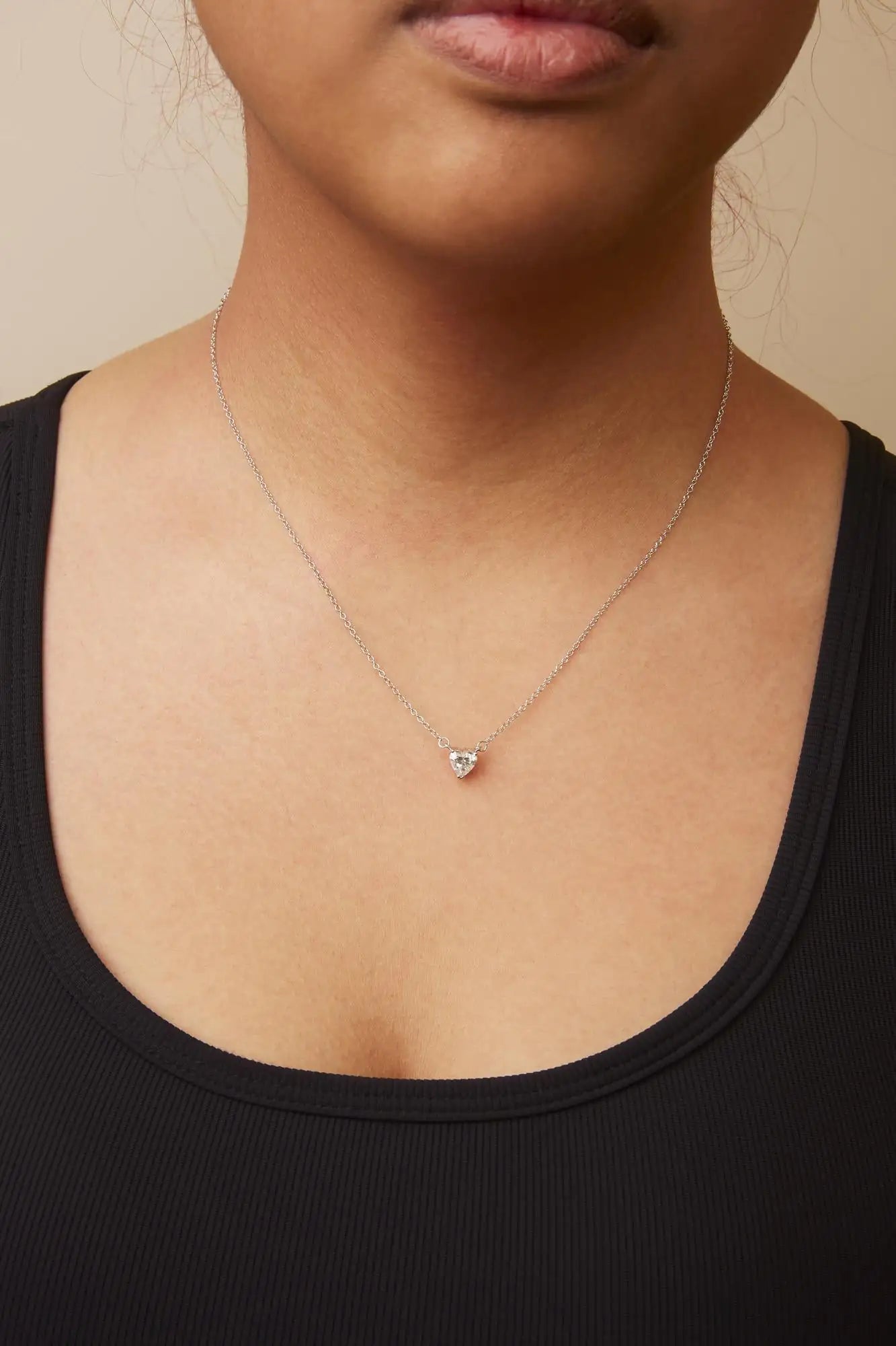 White Gold Diamond Heart-Shape Solitaire Pendant Necklace