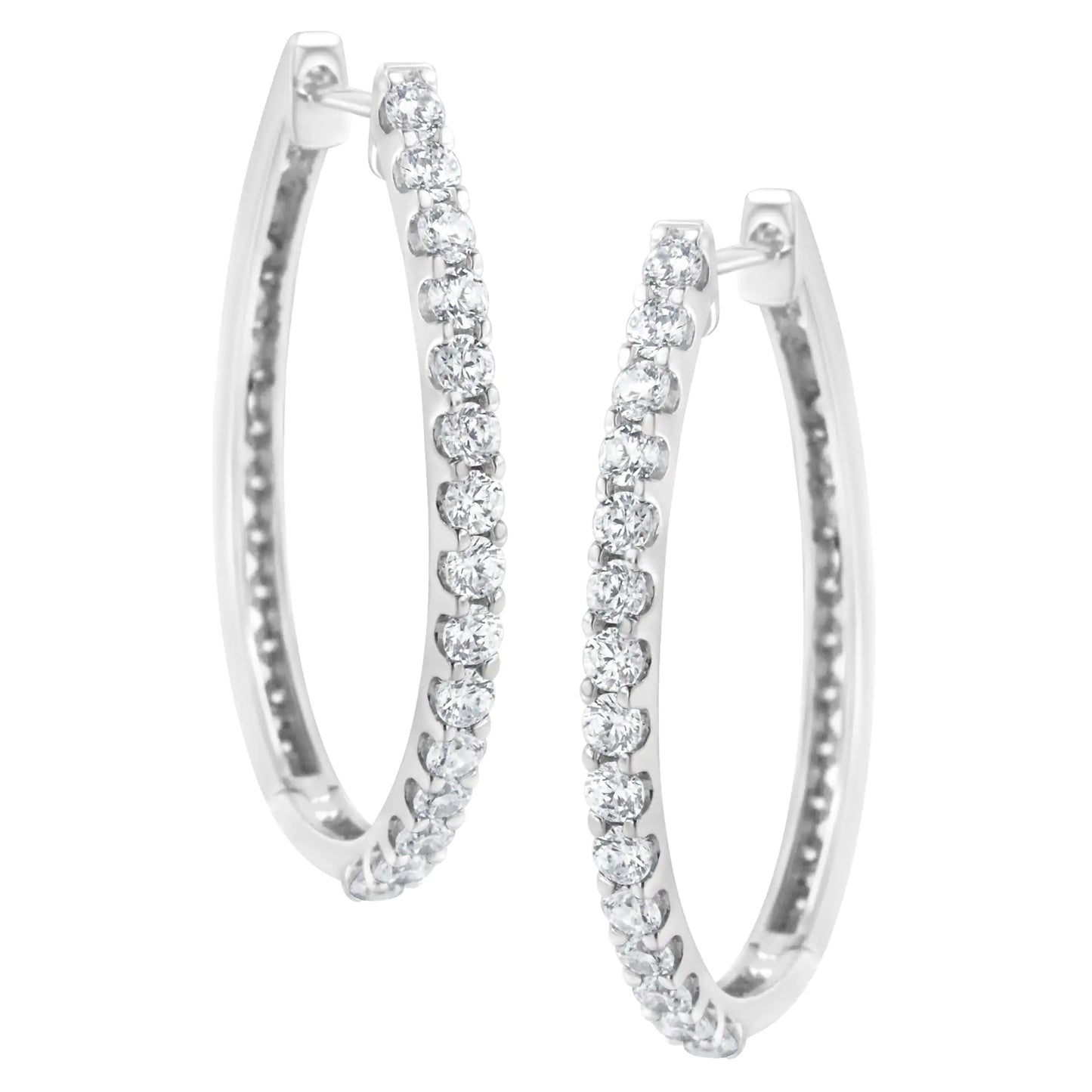 White Gold Round Brilliant-Cut Diamond Hoop Earrings