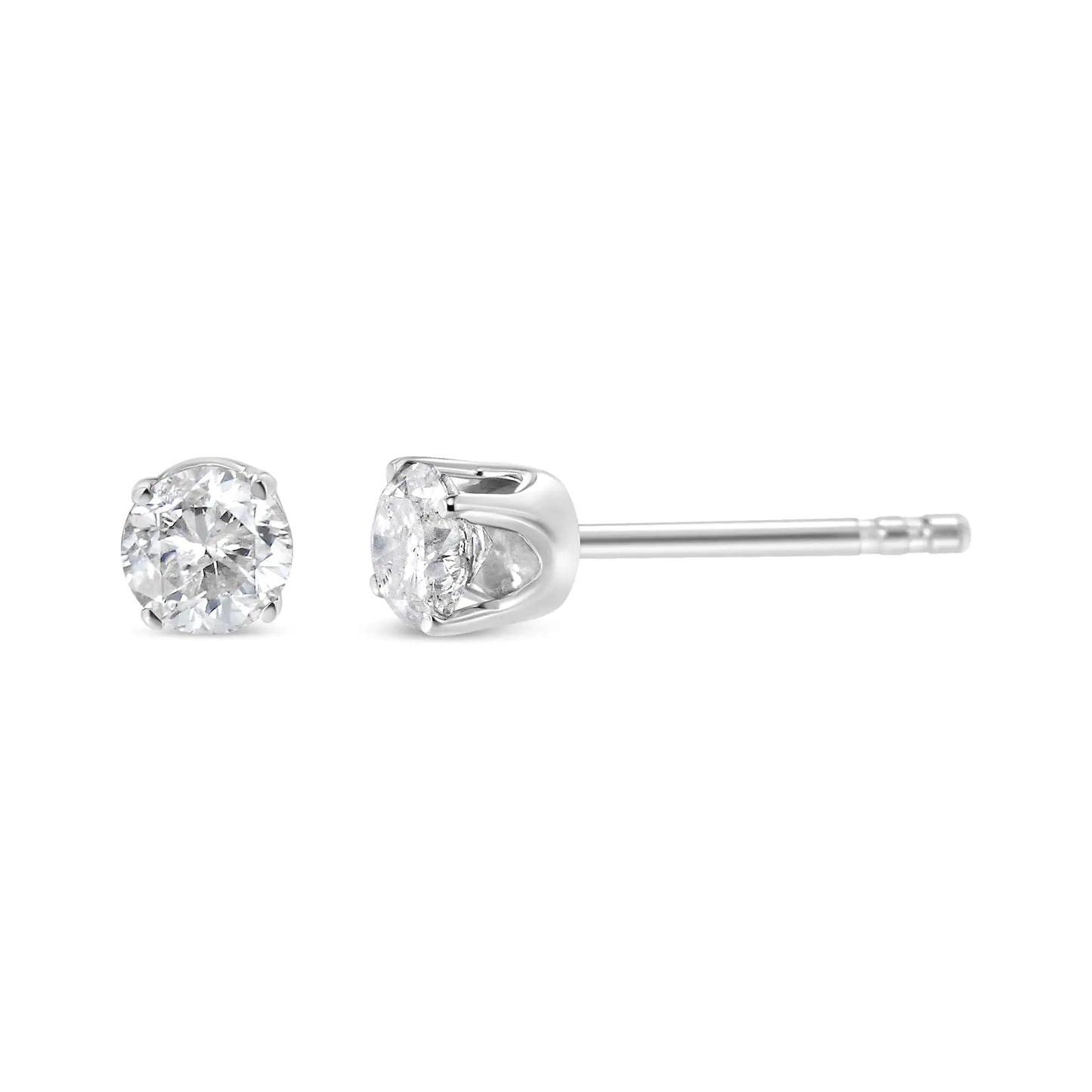 White Gold Four-Prong Set Brilliant Round-Cut Solitaire Diamond Push Back Stud Earrings