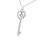 Silver Round-Cut Diamond Double-Heart and Key Pendant Necklace