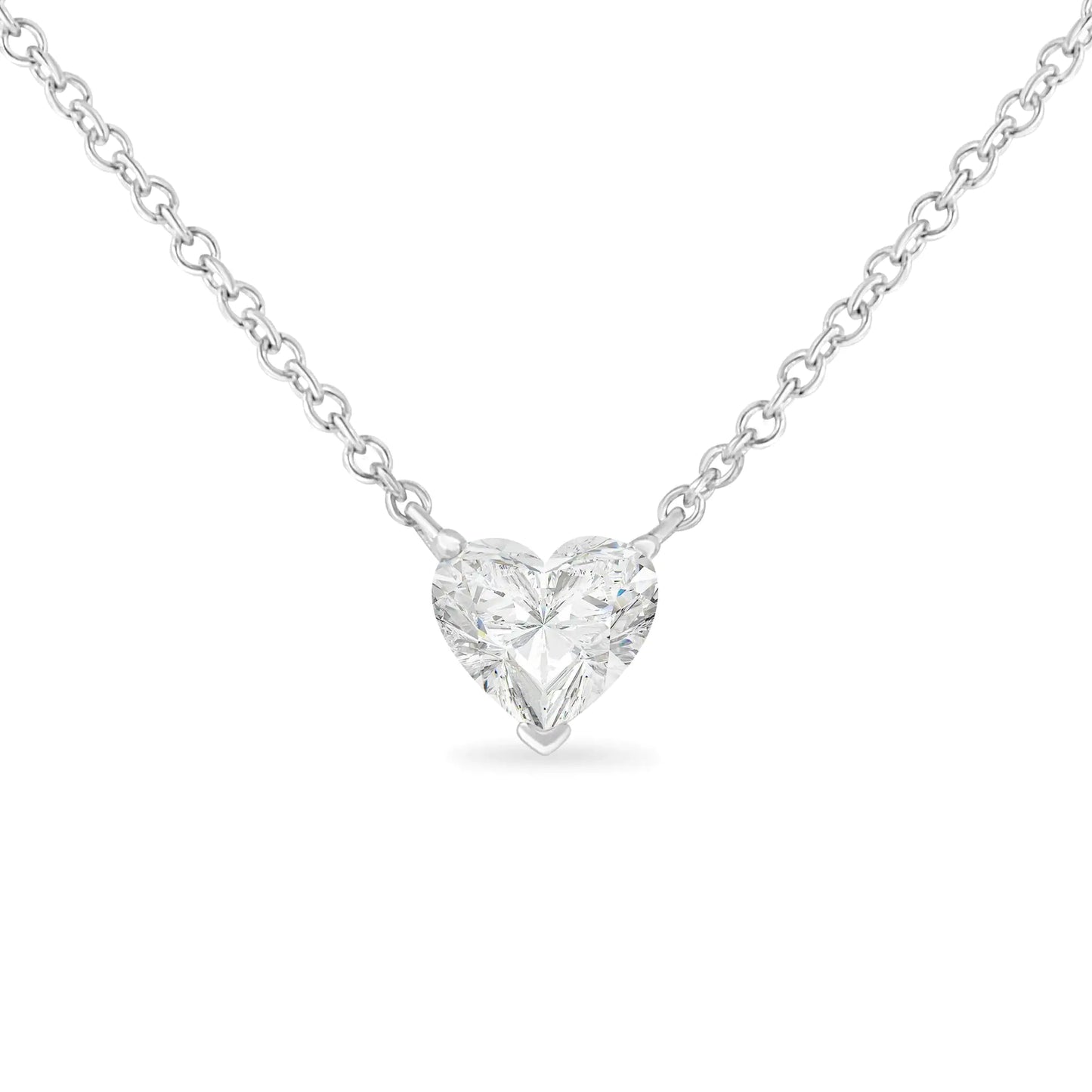 White Gold Lab Grown Heart Shape Diamond Solitaire Pendant Necklace