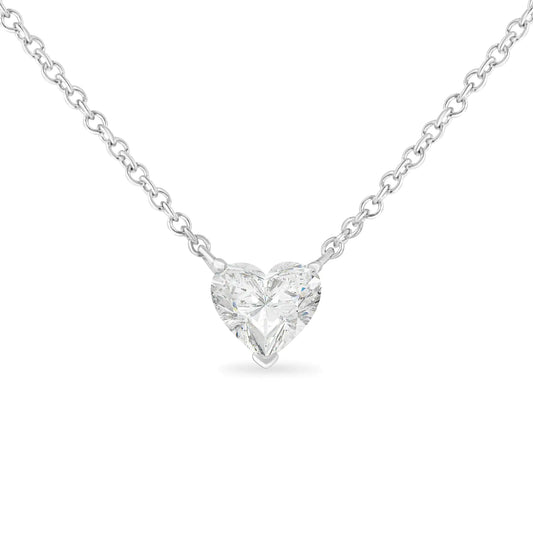 White Gold Lab Grown Heart Shape Diamond Solitaire Pendant Necklace