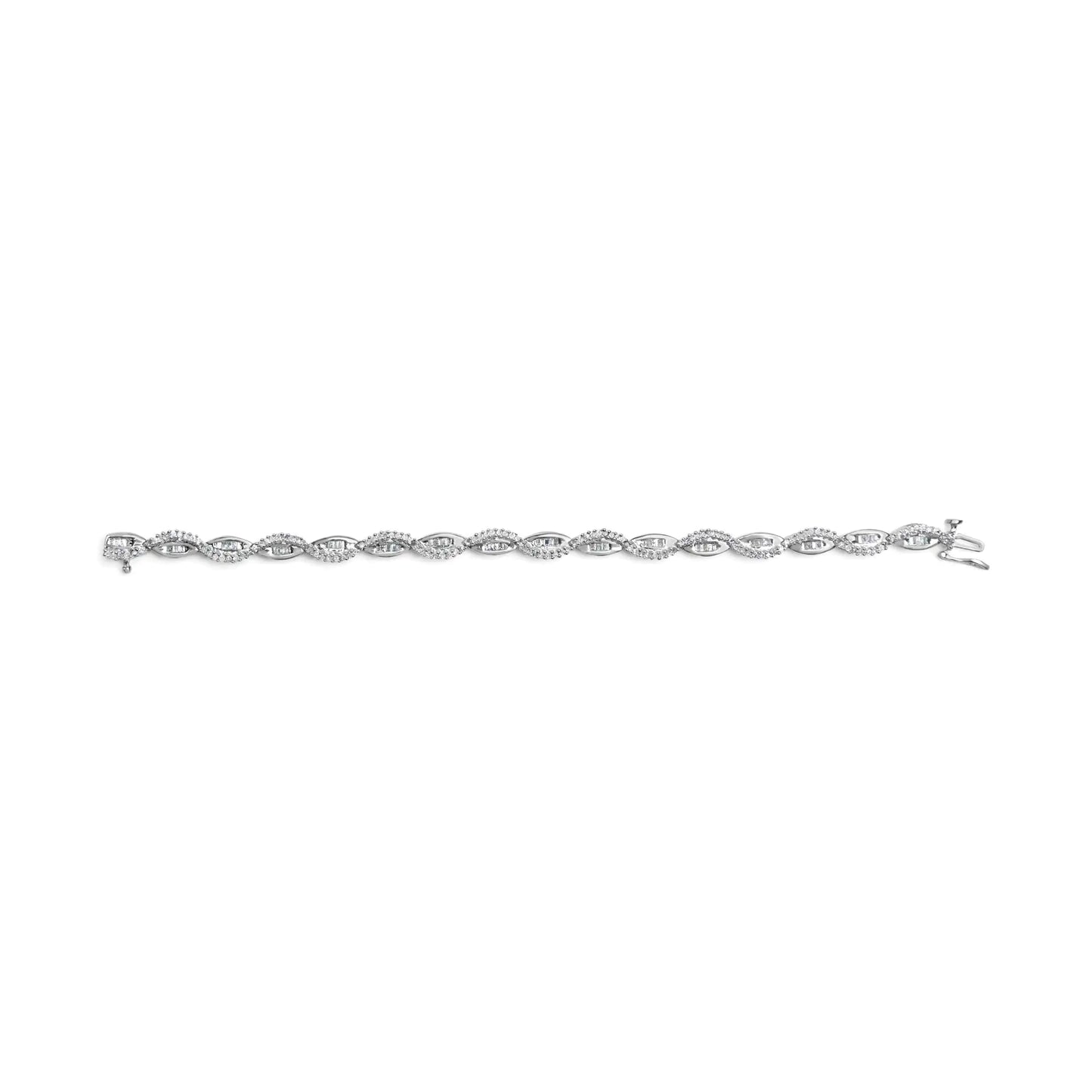 White Gold Diamond-Swirl and Pear-Shape Link Bracelet