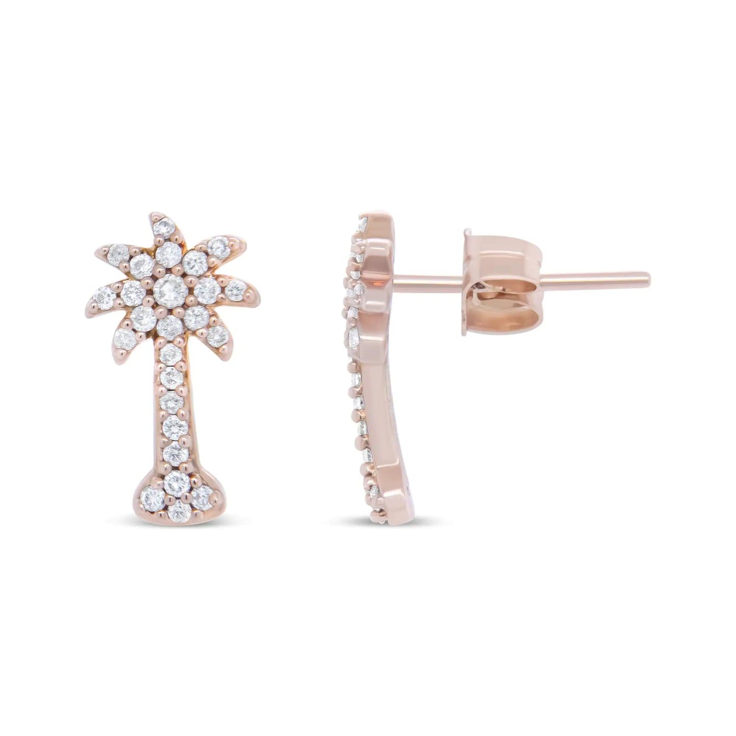 Rose Gold Diamond Palm Tree Stud Earrings