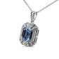 Silver Blue Topaz and Diamond Accent Art-Deco-Style Pendant Necklace